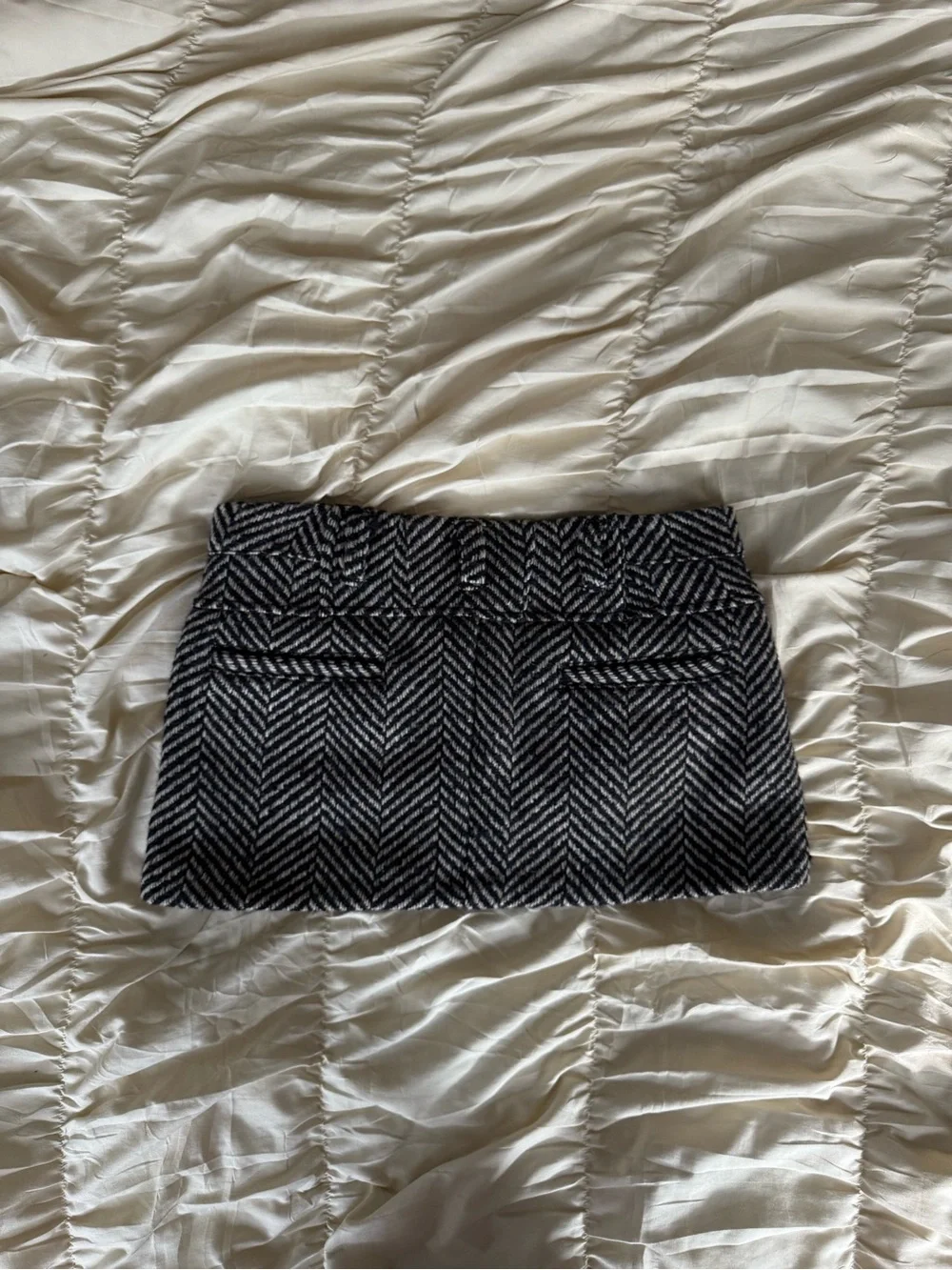 Free People Black & Brown Herringbone Micro Mini Skirt